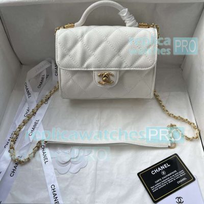 Replica Chane1 White Calfskin Flap Bag Chain Strap 